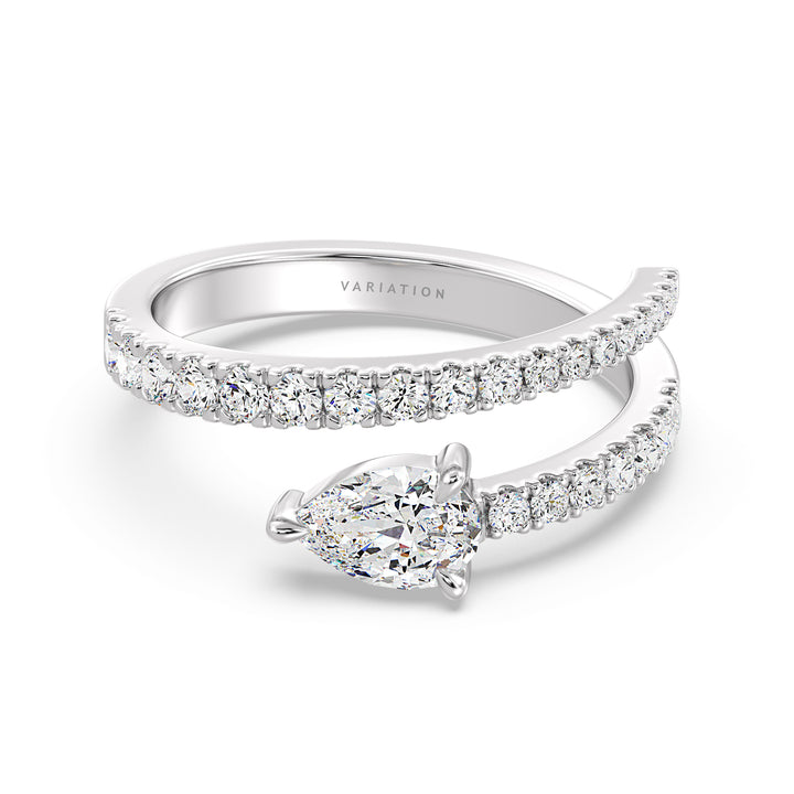 Pear Cut Lab Grown Diamond Open Cuff Ring in 18K White Gold