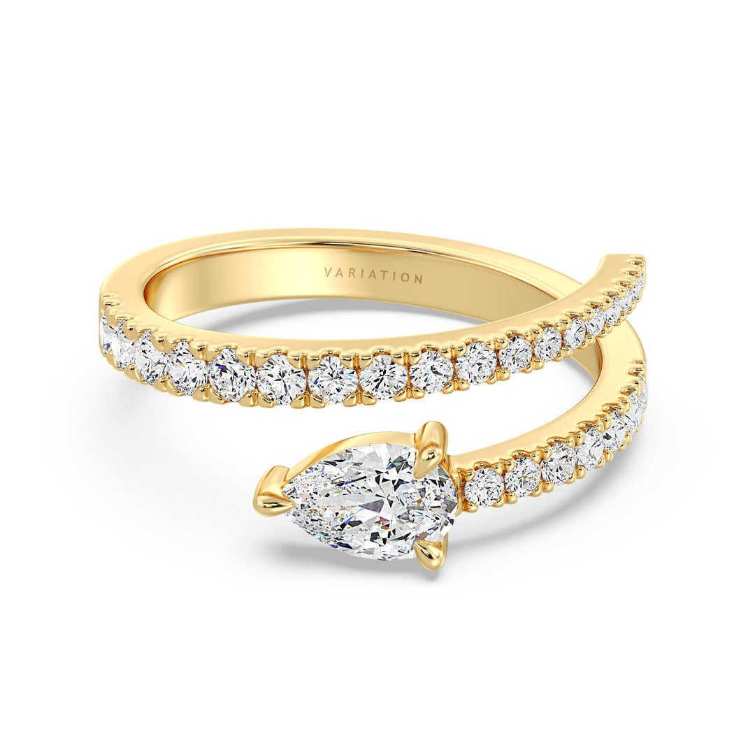 Pear Cut Lab Grown Diamond Open Cuff Ring in 18K Yellow Gold