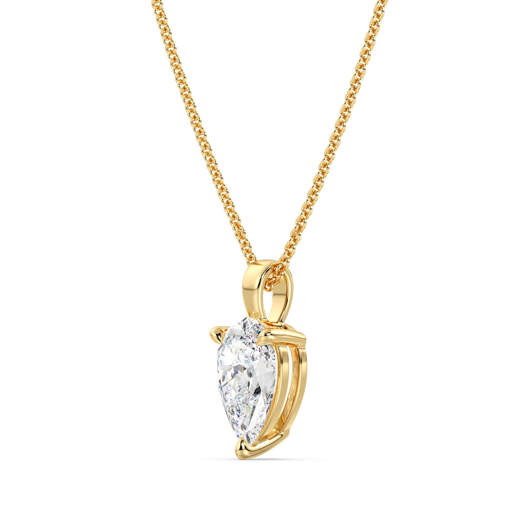 Pear Cut Lab Grown Diamond Pendant in 18K Yellow Gold 3 Claw Prong Setting
