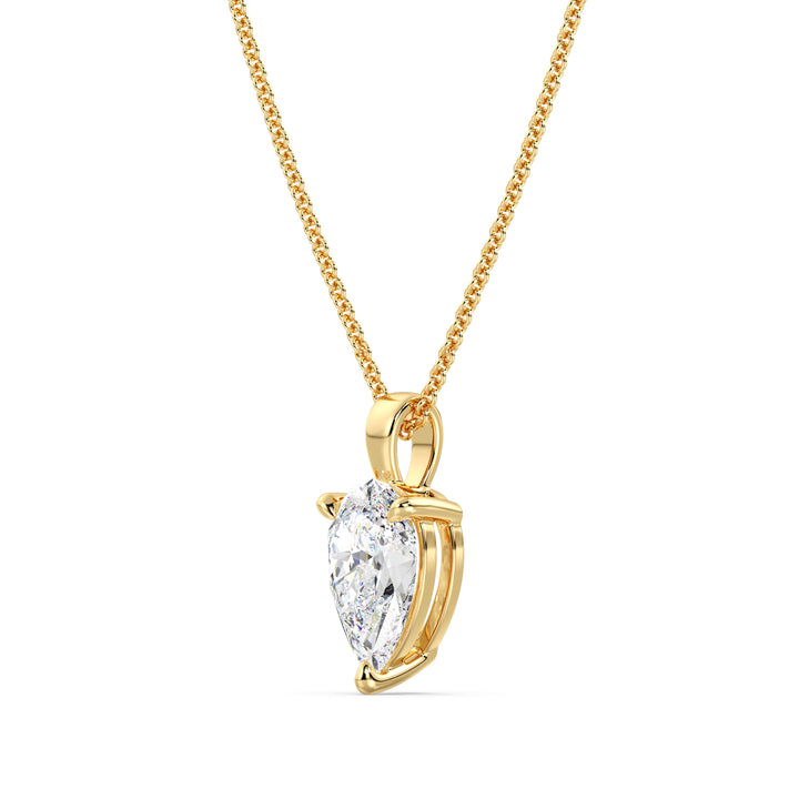 Pear Cut Lab Grown Diamond Pendant in 18K Yellow Gold 3 Claw Prong Setting