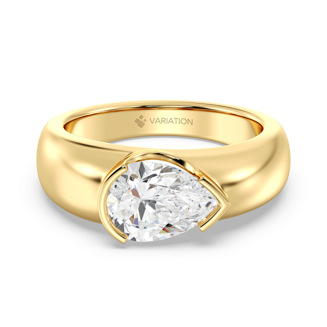 Pear Cut Lab Grown Diamond Ring with Modern Bezel Setting in Yellow Gold