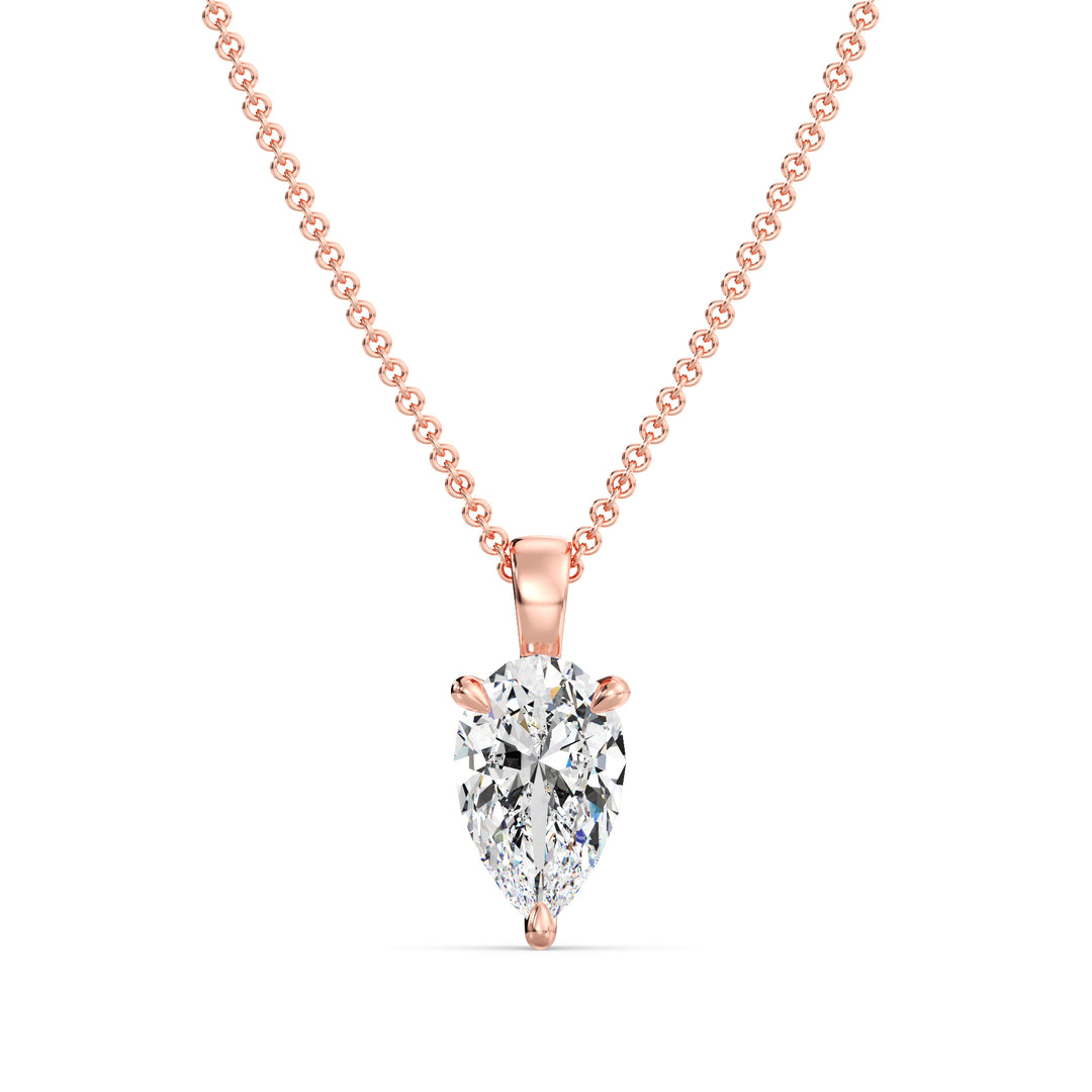 Pear Cut Lab Grown Diamond Solitaire Pendant in 18K Rose Gold