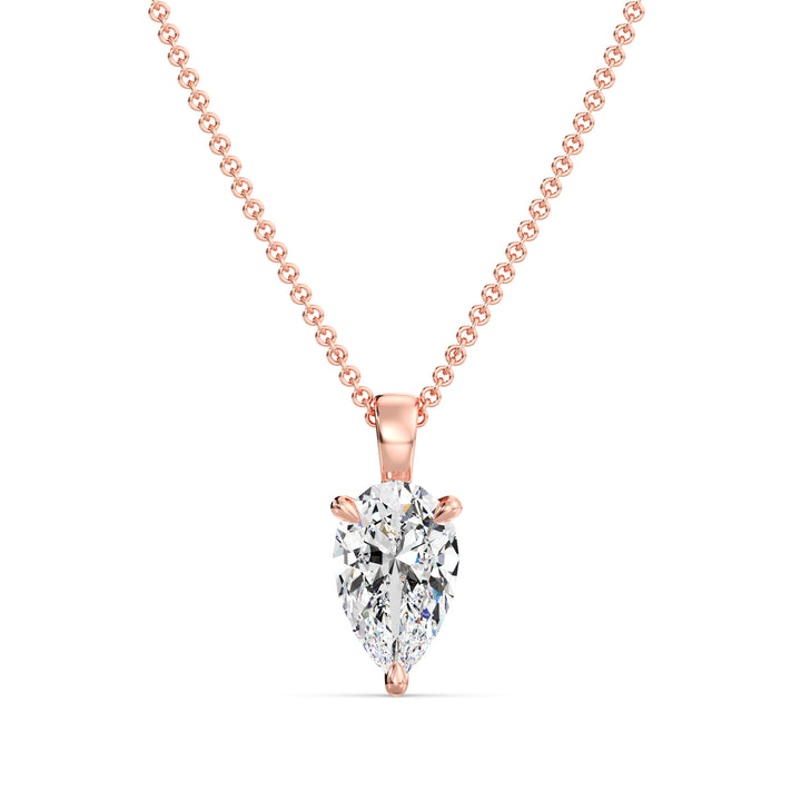 Pear Cut Lab Grown Diamond Solitaire Pendant in 18K Rose Gold