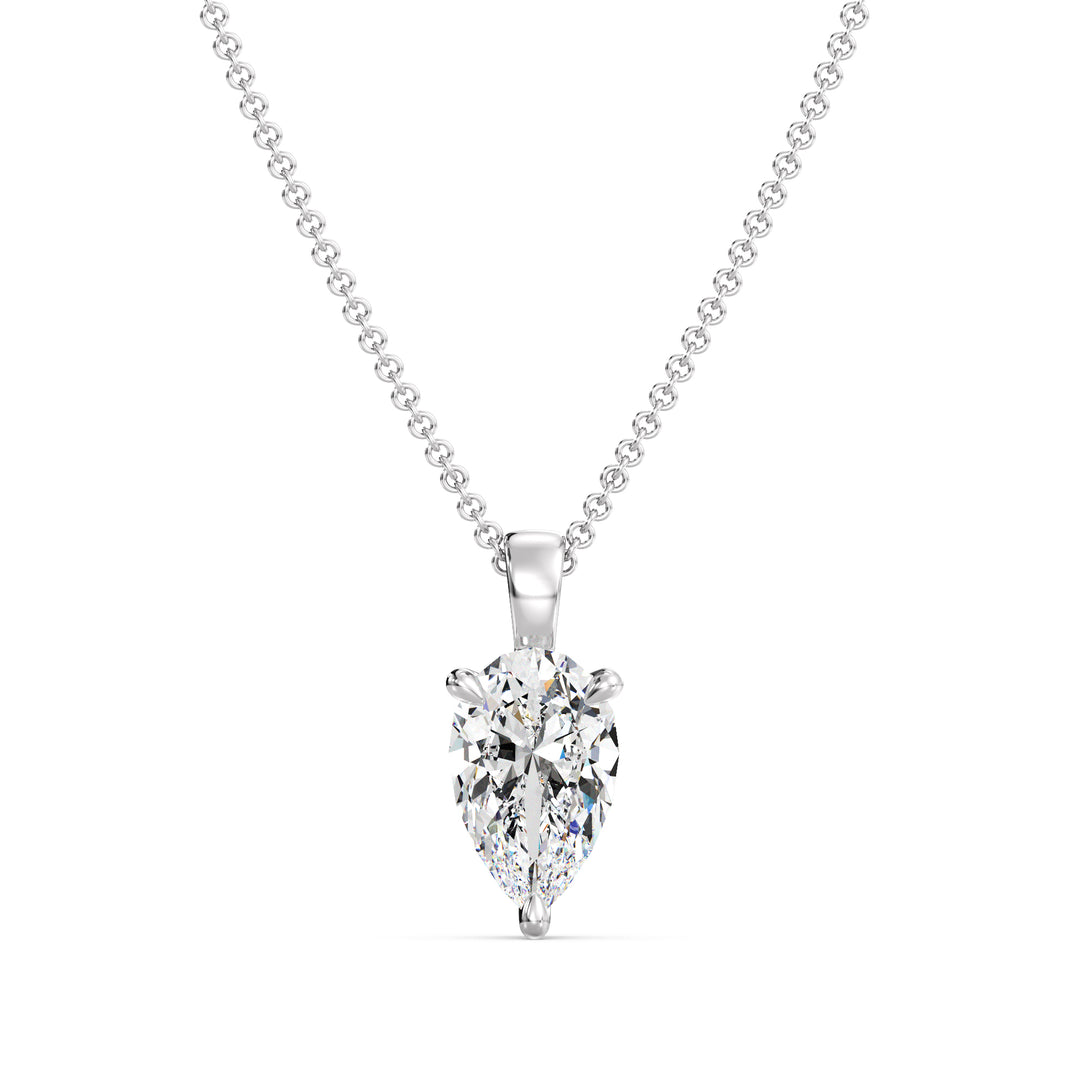 Pear Cut Lab Grown Diamond Solitaire Pendant in 18K White Gold