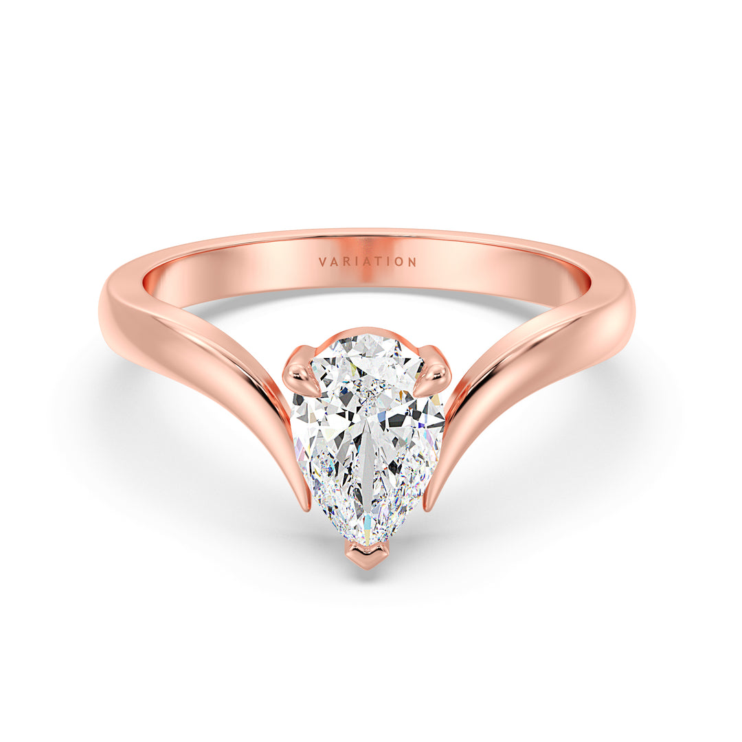 Pear Cut Lab Grown Diamond Solitaire Ring with Curved V Band in 18K Rose Gold