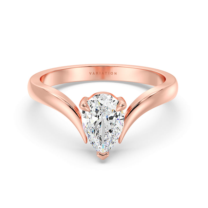 Pear Cut Lab Grown Diamond Solitaire Ring with Curved V Band in 18K Rose Gold
