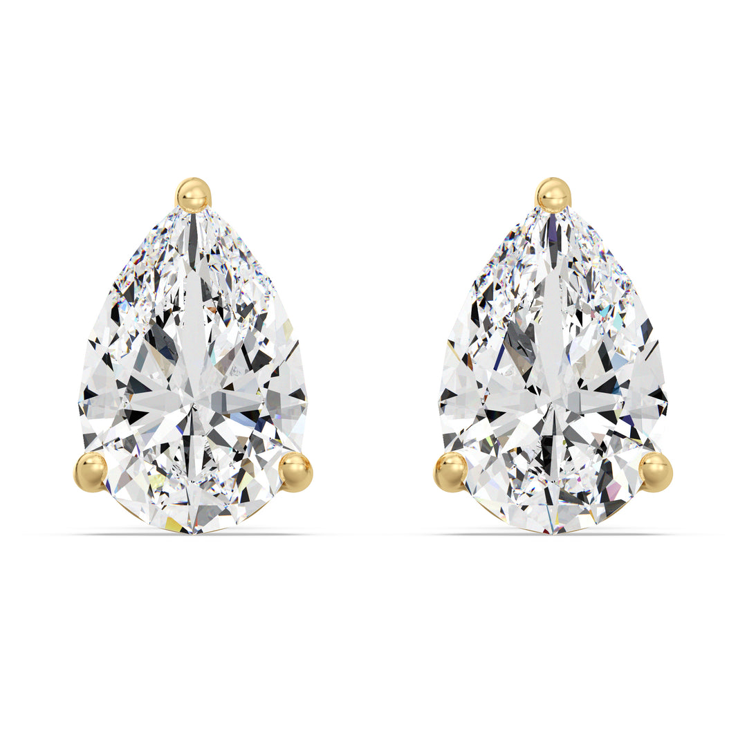 Pear Cut Lab Grown Diamond Solitaire Stud Earrings in 18K Yellow Gold