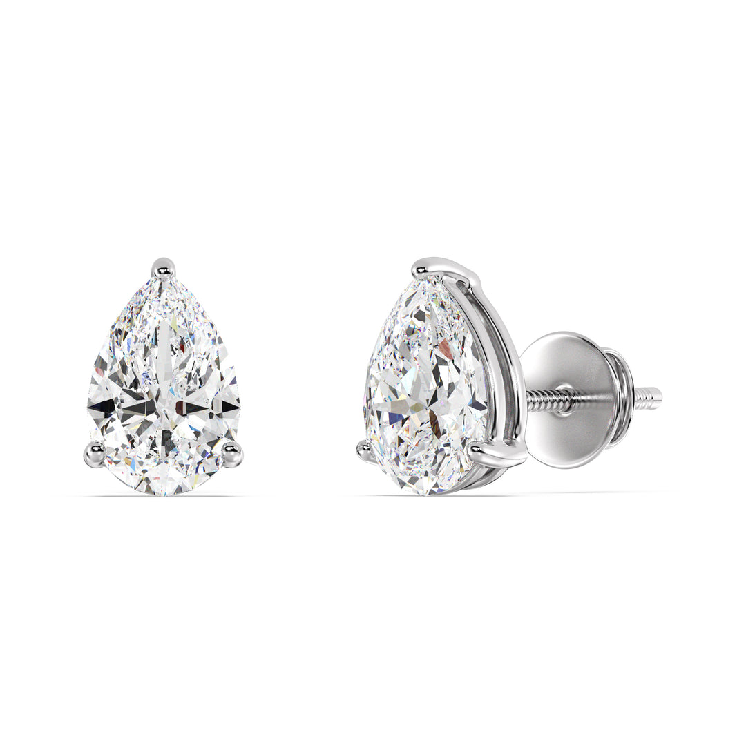 Pear Cut Lab Grown Diamond Stud Earrings in 18K White Gold