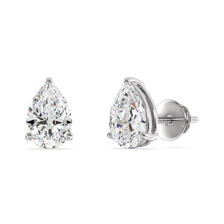 Pear Cut Lab Grown Diamond Stud Earrings in 18K White Gold