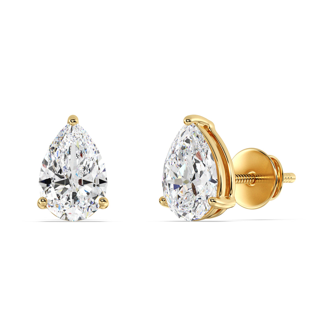 Pear Cut Lab Grown Diamond Stud Earrings in 18K Yellow Gold