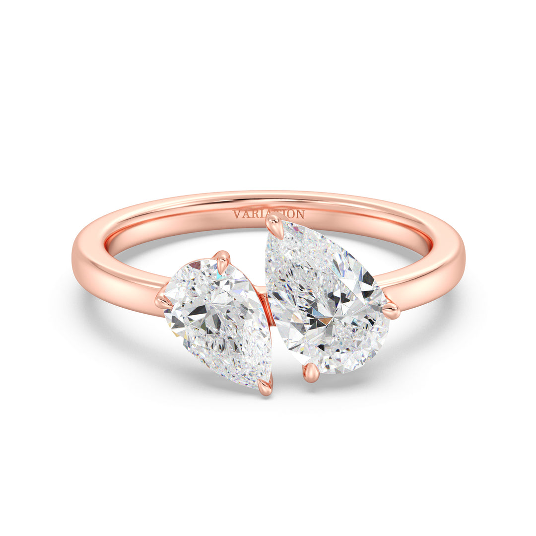 Pear Cut Lab Grown Diamond Toi et Moi Ring in 18K Rose Gold