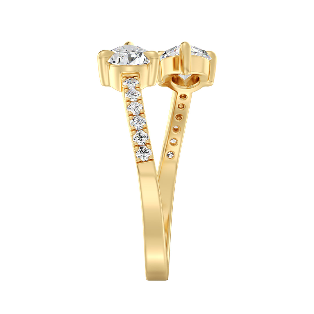 Pear Cut Two Stone Diamond Open Ring in Yellow Gold
