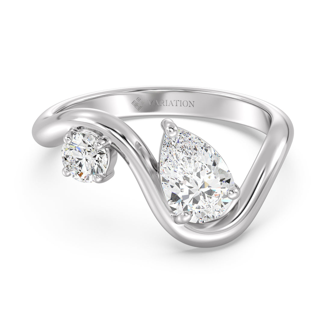 Pear and Round Toi et Moi Ring with IGI Certified Lab Grown Diamond