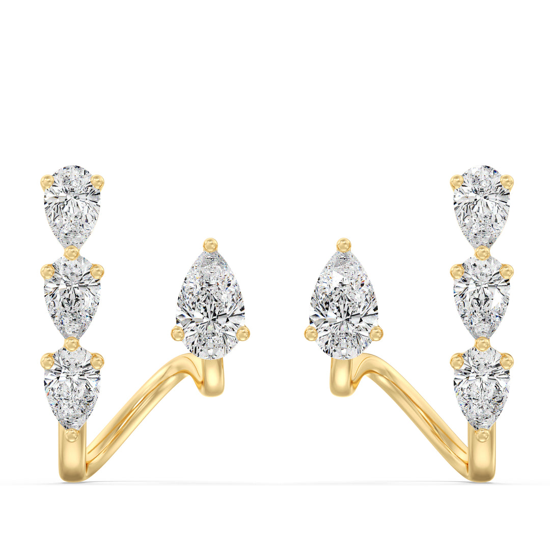Pear Shape Lab Grown Diamond Cluster Earrings in 18K Yellow Gold