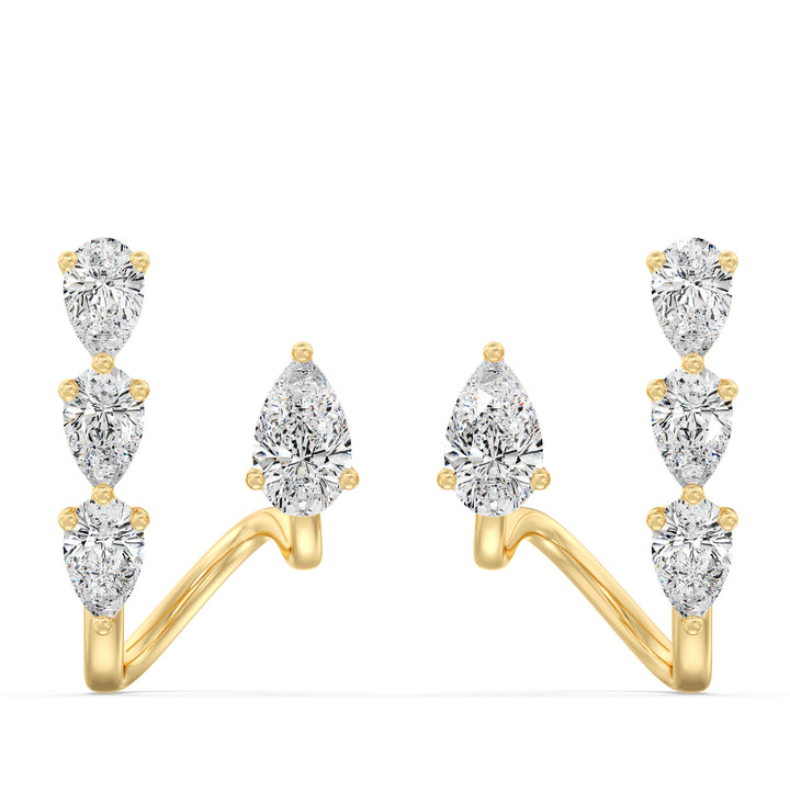 Pear Shape Lab Grown Diamond Cluster Earrings in 18K Yellow Gold