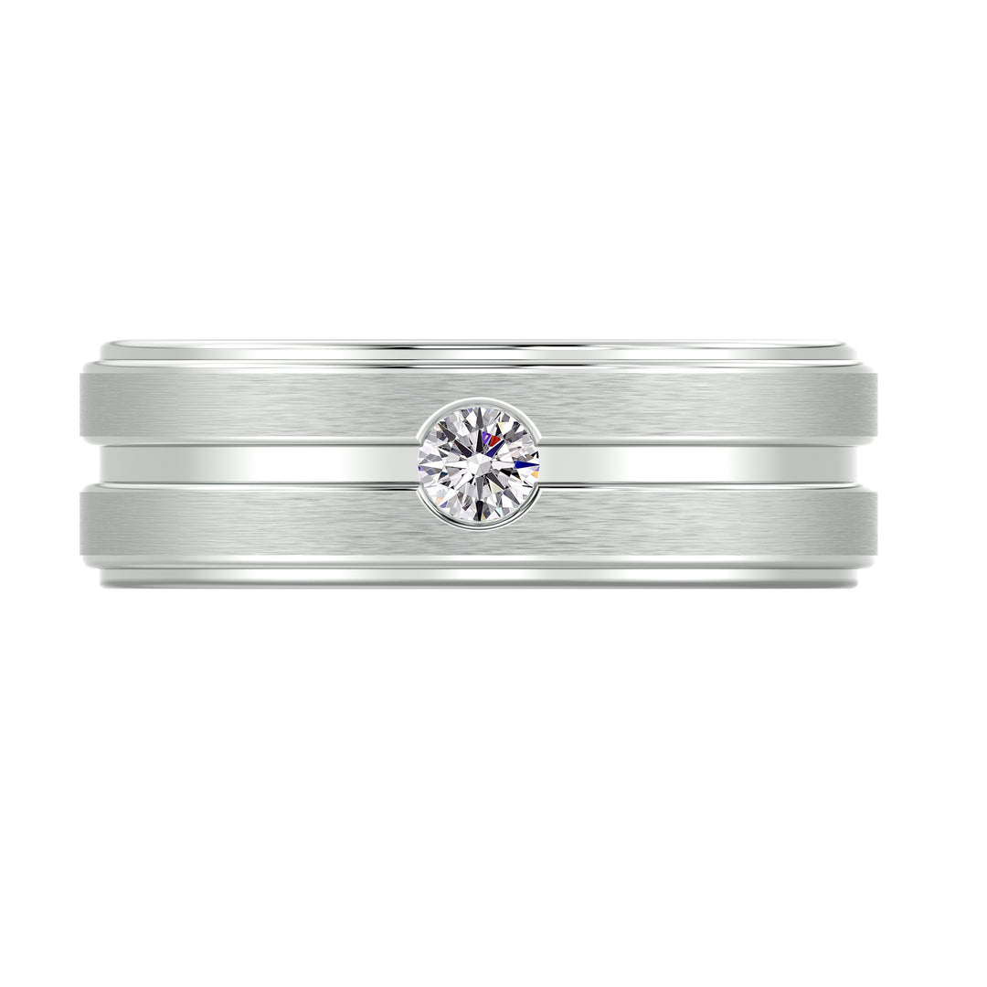 Platinum Flush Set Diamond Ring with Architectural Double Groove Detail