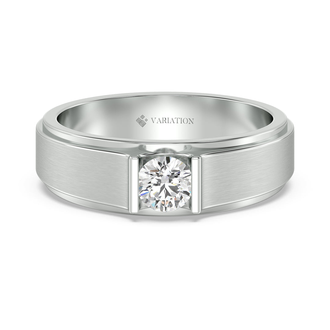 Platinum Round Diamond Signet Ring with Elevated Prong Setting