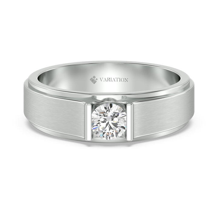 Platinum Round Diamond Signet Ring with Elevated Prong Setting