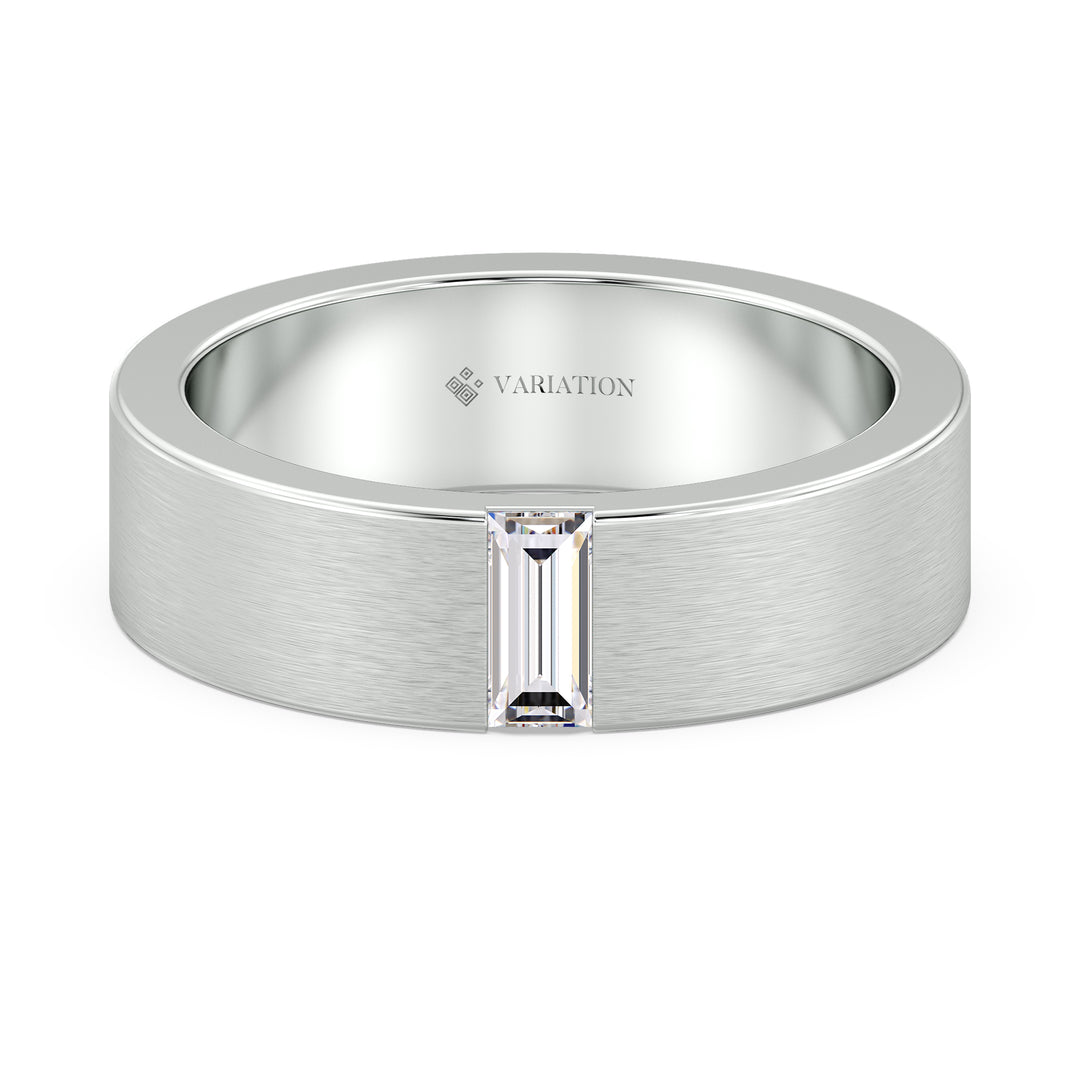 Platinum Signet Ring with Flush Set Baguette Cut Diamond
