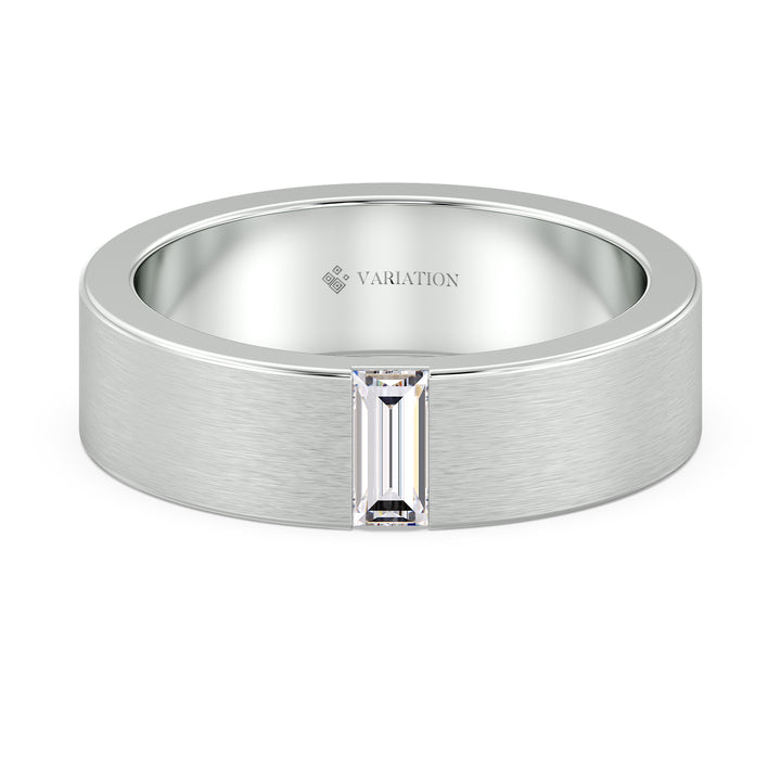 Platinum Signet Ring with Flush Set Baguette Cut Diamond