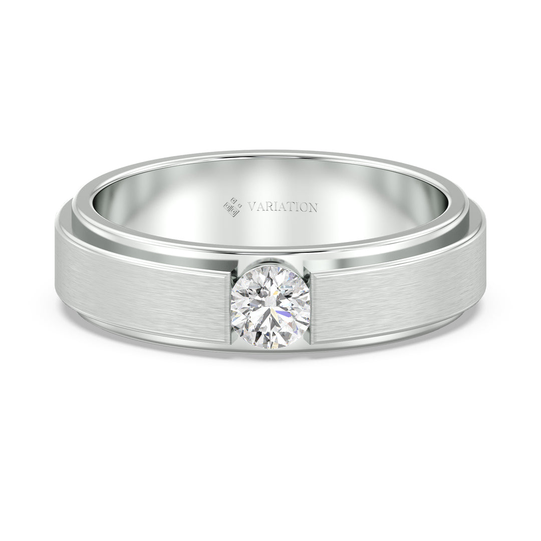 Platinum Signet Ring with Flush Set Round Cut Diamond