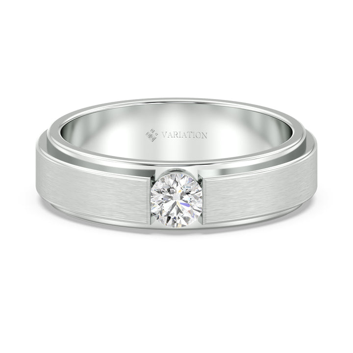 Platinum Signet Ring with Flush Set Round Cut Diamond