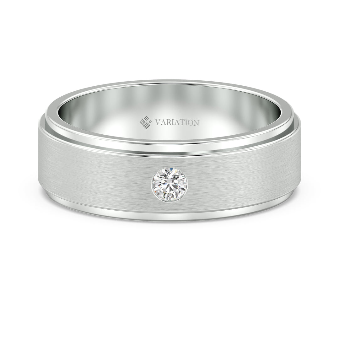 Platinum Signet Ring with Flush Set Round Cut Diamond