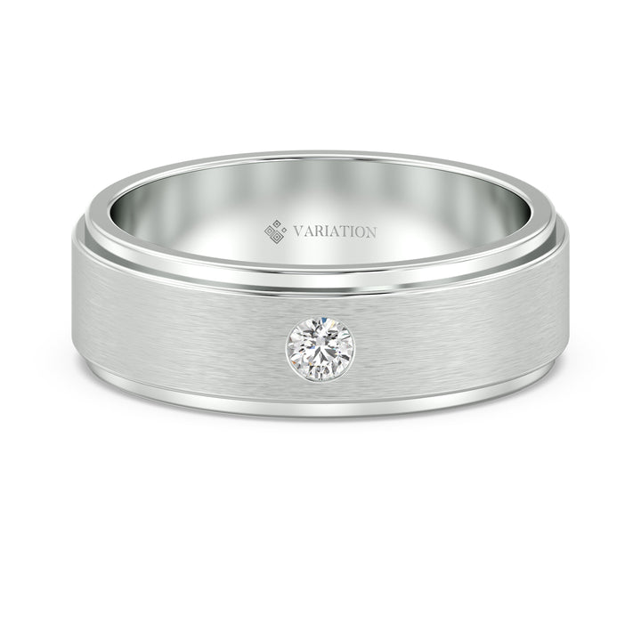 Platinum Signet Ring with Flush Set Round Cut Diamond