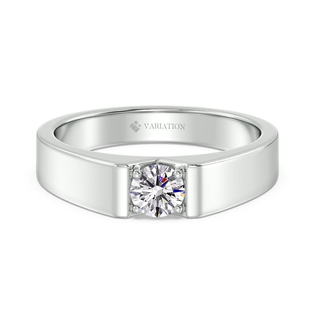 Platinum Signet Ring with Round Cut Lab Grown Diamond