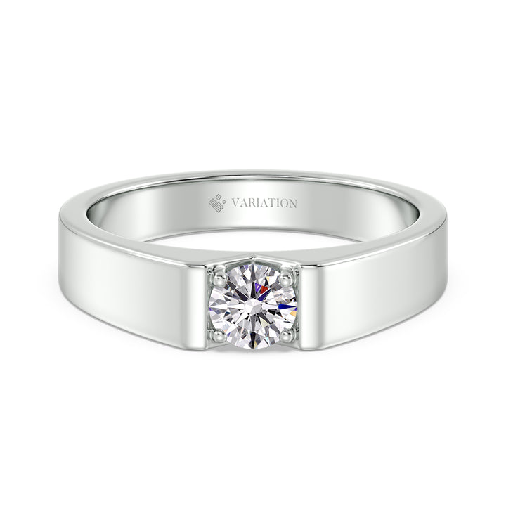 Platinum Signet Ring with Round Cut Lab Grown Diamond