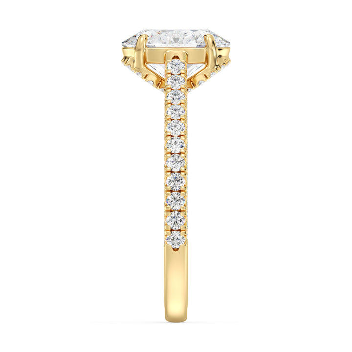 Premium 2 Carat Oval Lab Grown Diamond Engagement Ring with Secret Halo Sparkle in 18K Yellow Gold