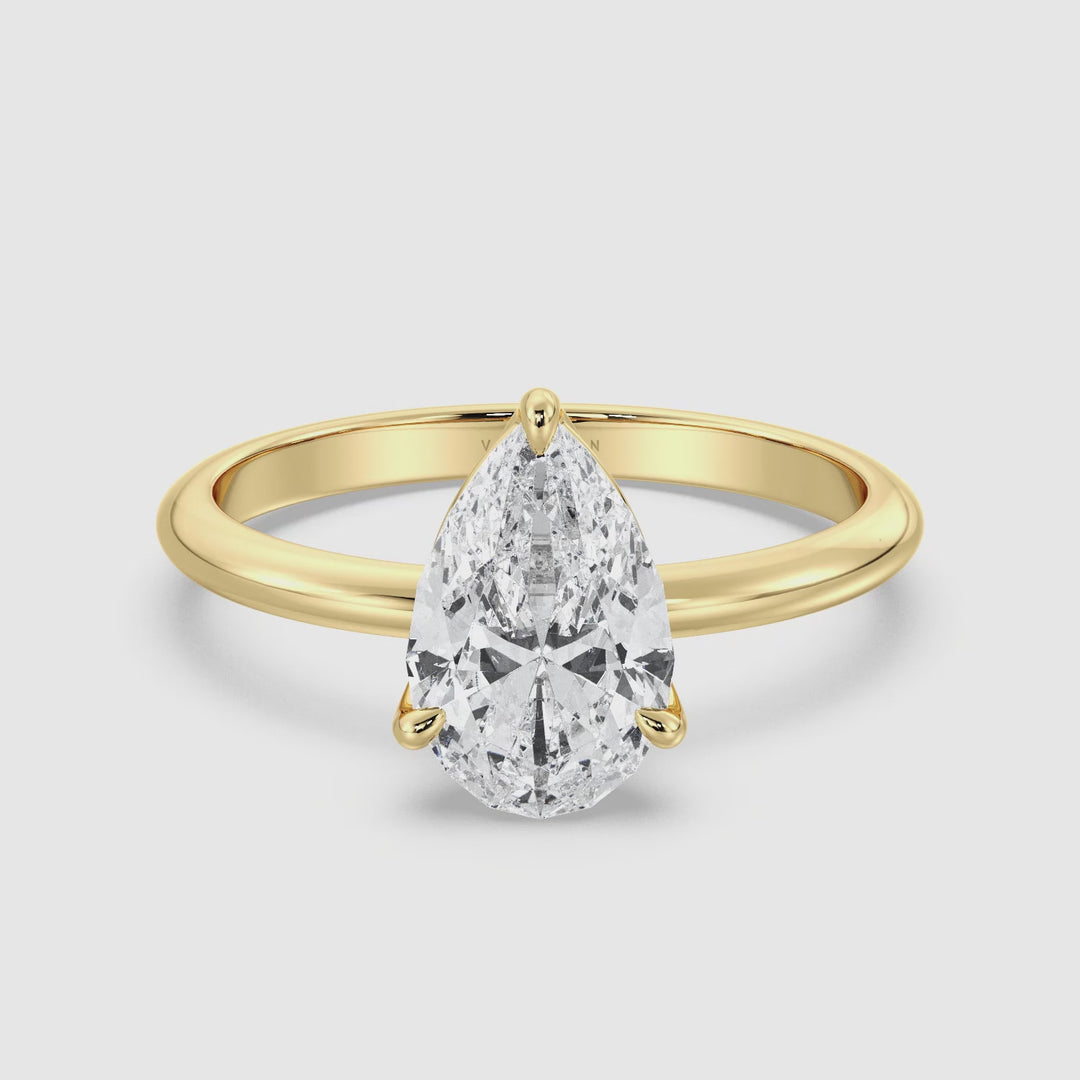 خاتم الخطوبة الأنيق لمختبر Pear Cut Diamond Solitaire بالذهب 18K متوفر في خيارات 1 و 2 و 3 و 4 قيراط