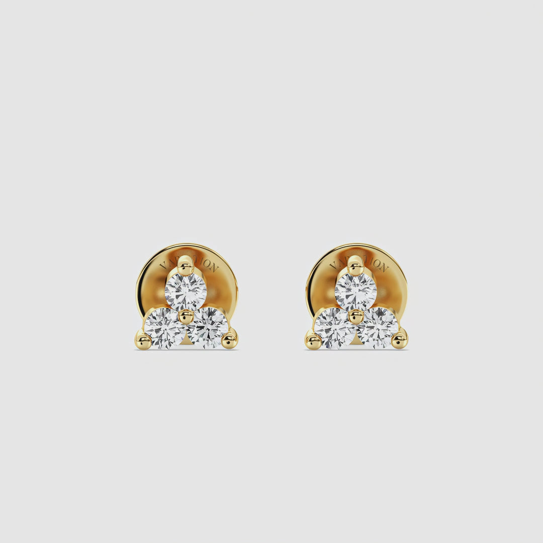 Trinity Style Lab Grown Diamond Stud Earrings in Yellow Gold