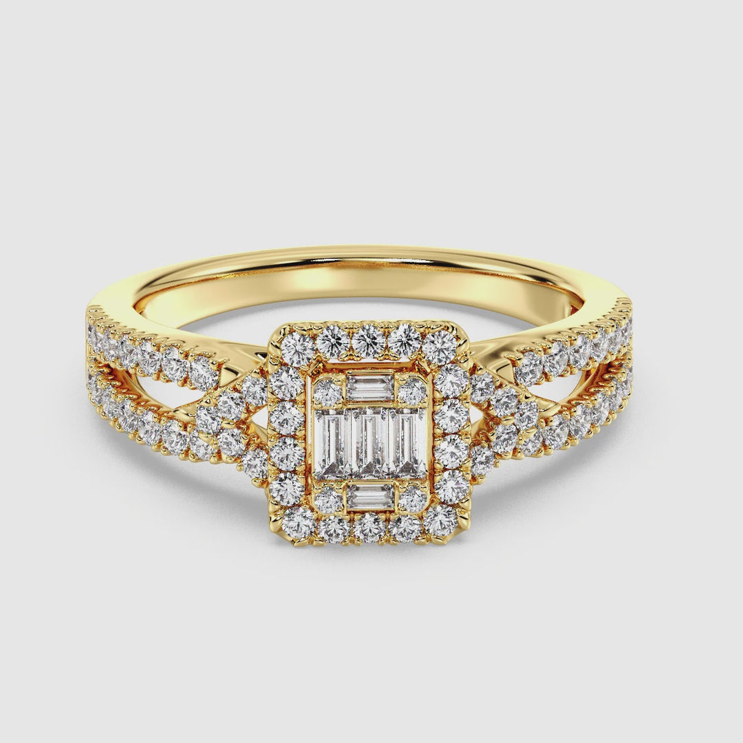 0,73 CTTW Laborgewachsen Diamond Square Cluster Halo-Verlobungsring in 18 Karat Gold