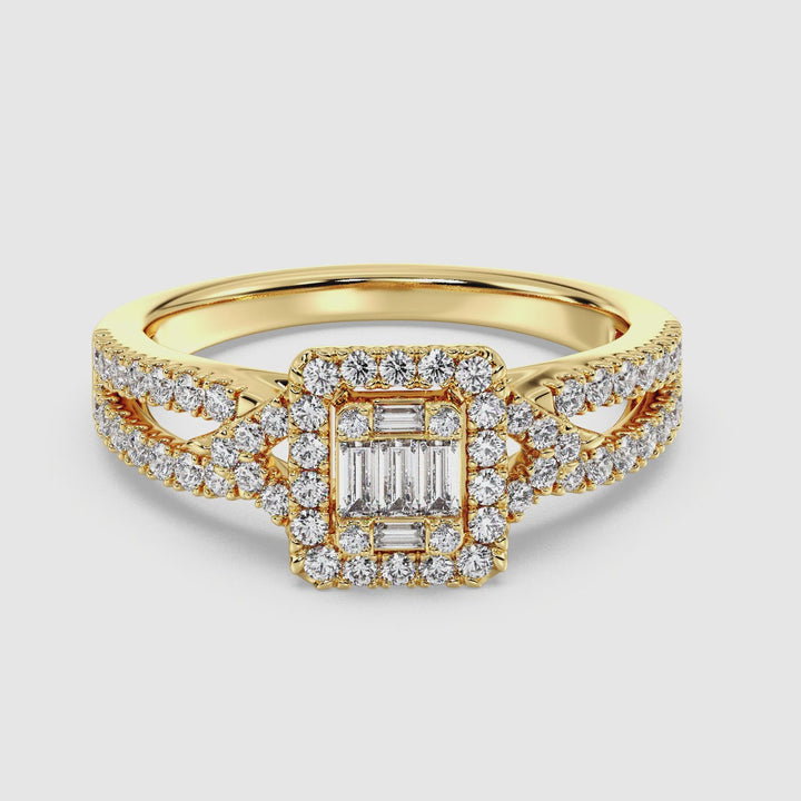 0.73 CTTW Lab-Grown Diamond Square Cluster Halo Engagement Ring in 18K Gold