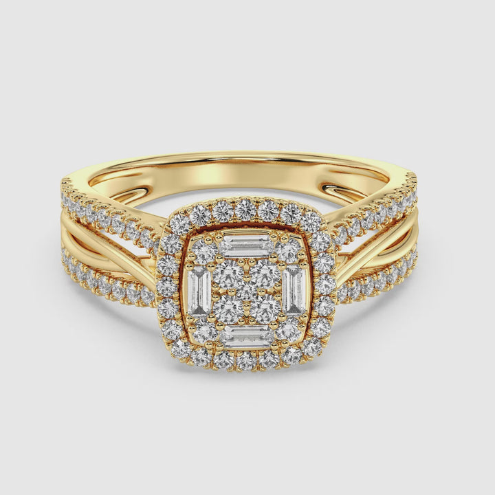 18K Gold Vintage-Style Halo Engagement Ring with 0.73CT T.W. Lab Grown Diamonds and Cushion Frame