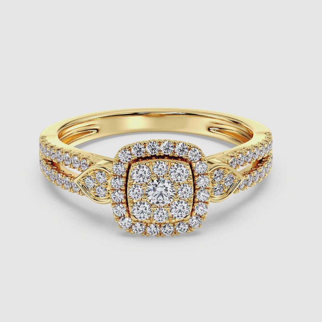 18k Solid Gold Double Halo Square Engagement Ring med 0,6CTTW Round EF-VS Lab Grown Diamonds