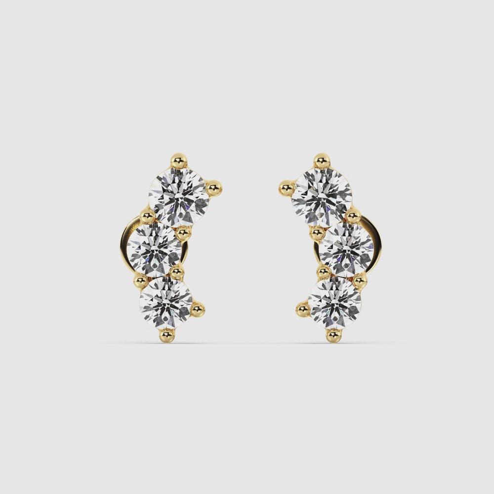 Round Cut Lab Grown Diamond Curved Three Stone Earrings Video