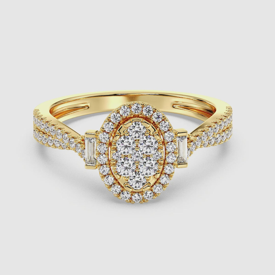 18K Gold Oval Cluster Halo Engagement Ring with 0.67CTTW Lab Grown Diamonds