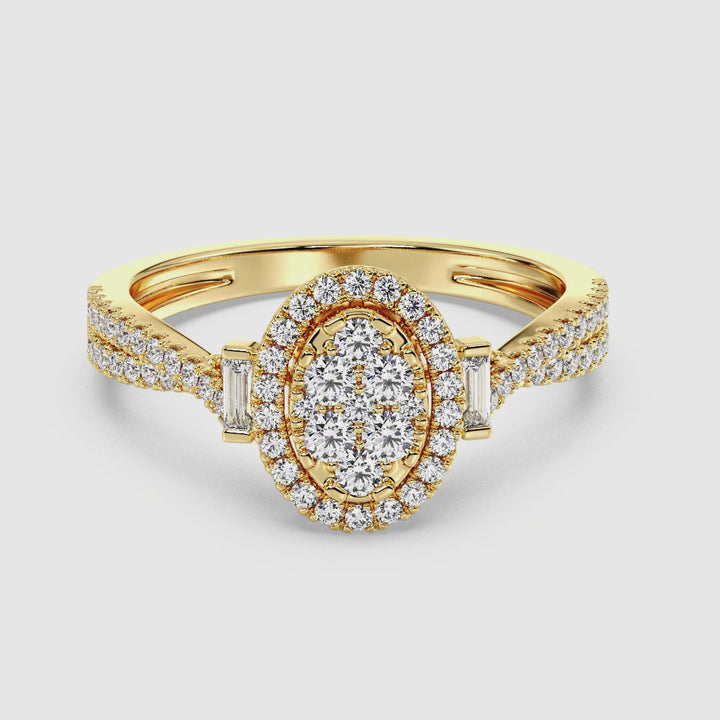 18K guld oval klynge Halo Engagement Ring med 0,67CTTW Lab Grown Diamonds