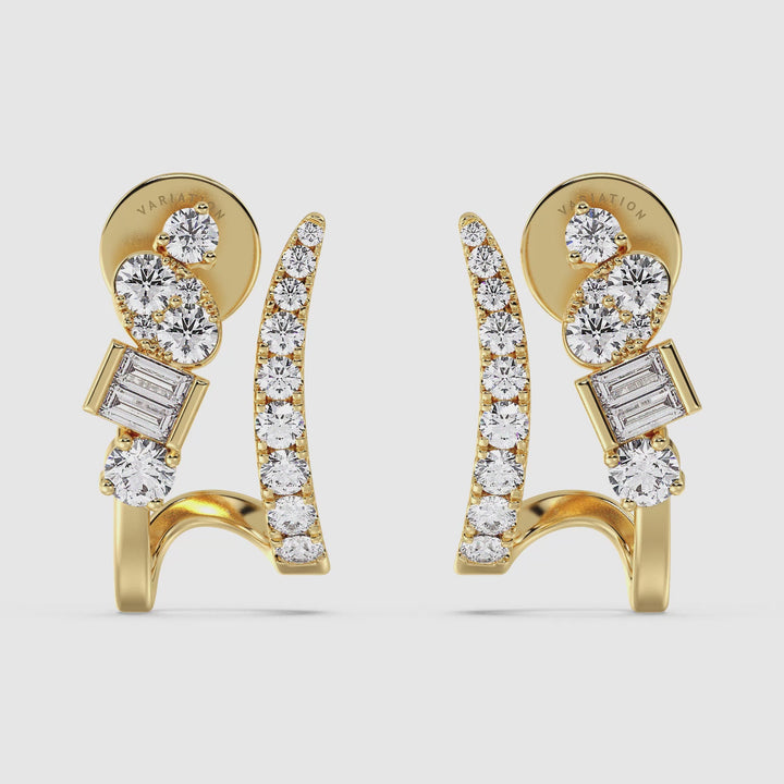 Diamond Studded Gold Hoop Earrings in 18KT Gold