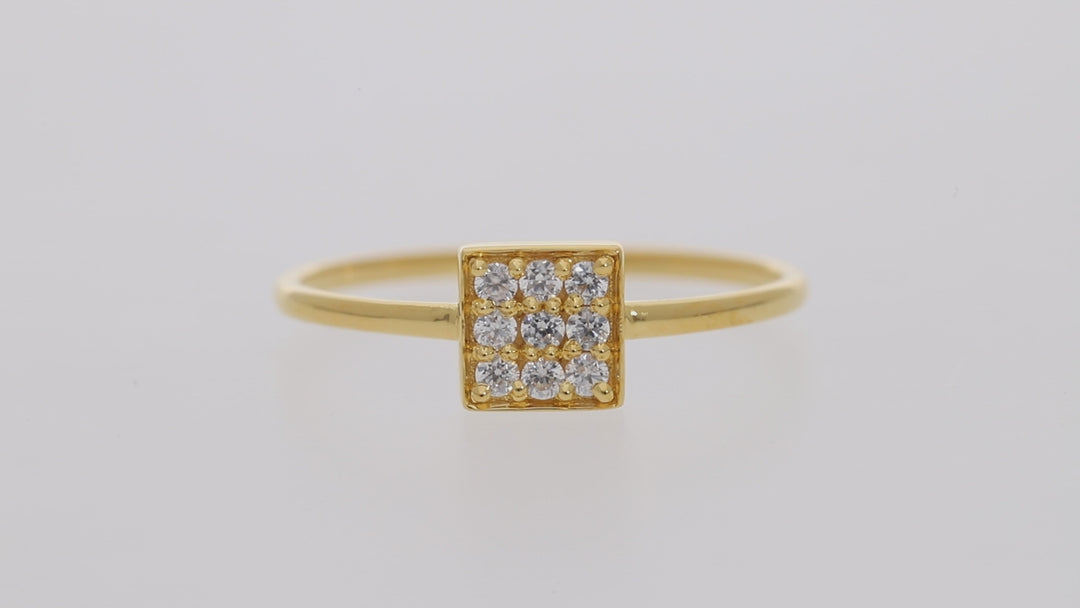 Gold Vermeil Square Pave Cz Ring