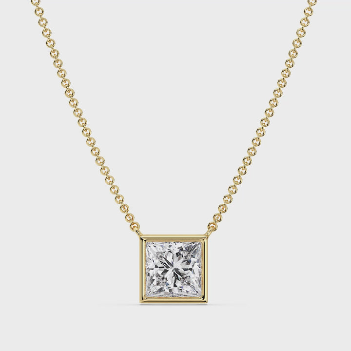 2 Carat Lab-Grown Princess-Cut Diamond Bezel-Set Solitaire Pendant Necklace