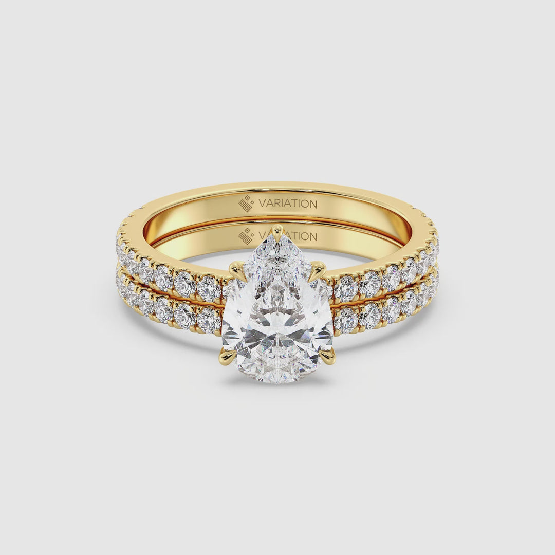 Pear Engagement Ring with Wedding Band