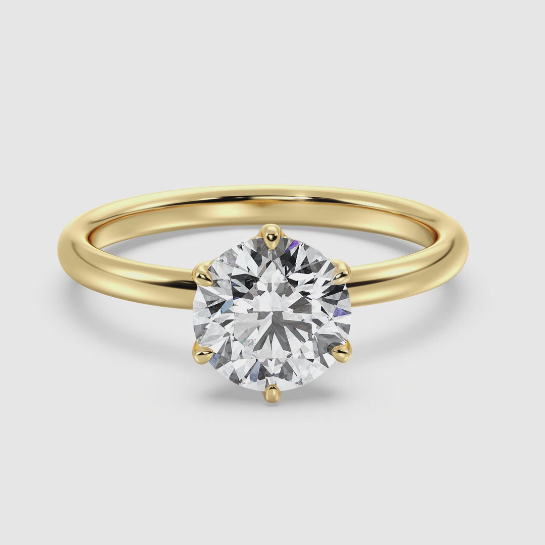 Classic 6-Prong Round Lab-Grown Diamond Solitaire Engagement Ring in Yellow Gold - 360° View