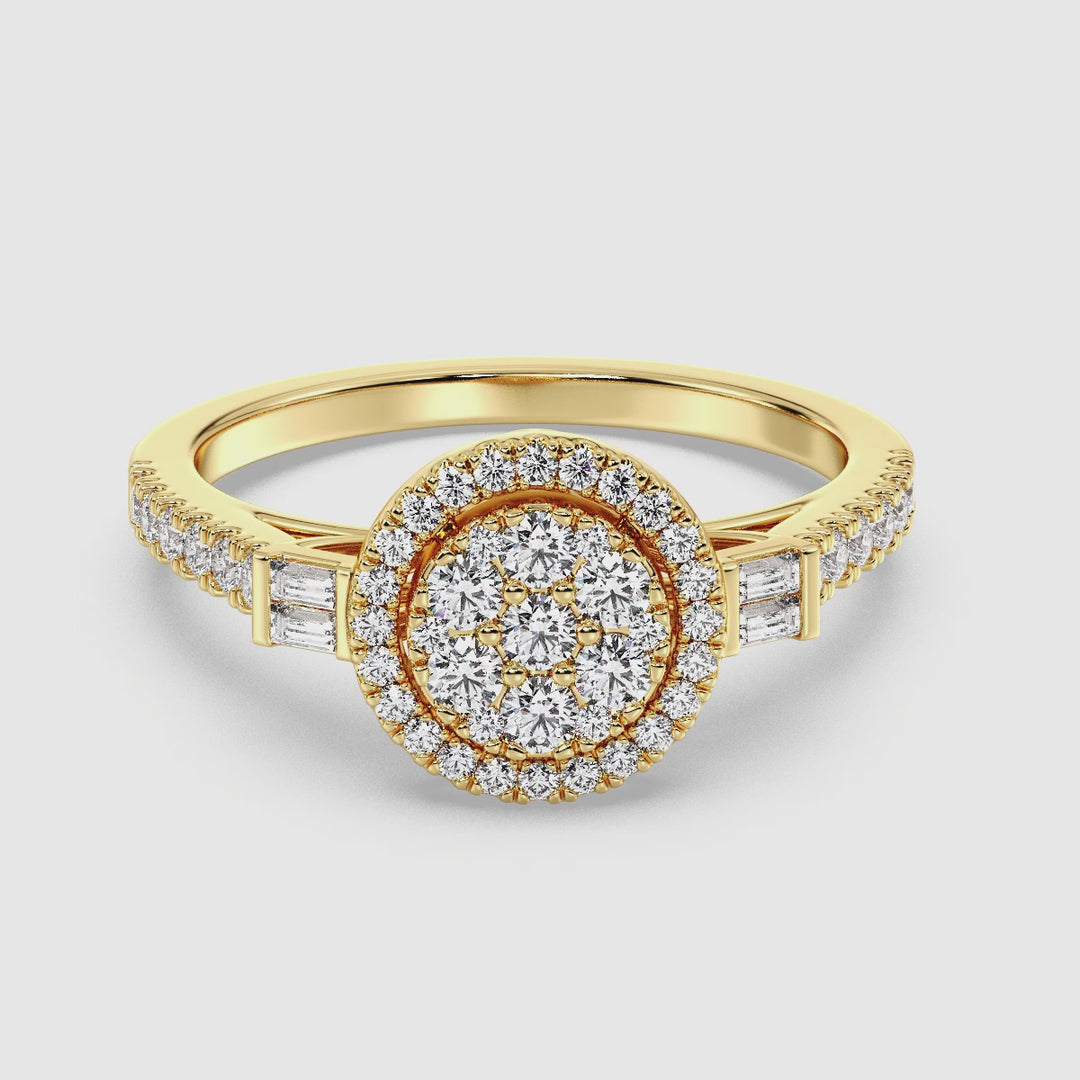 0,74 CTTW LAB-dyrket diamantrunde klynge Halo Engagement Ring i 18K guld