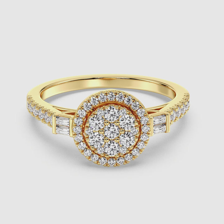 0,74 CTTW Lab-grown Diamant Round Cluster Halo Verlobungsring in 18K Gold