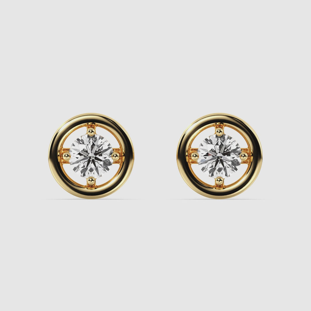 Solid Gold Round Lab Grown Anting Stud klasik berlian untuk wanita