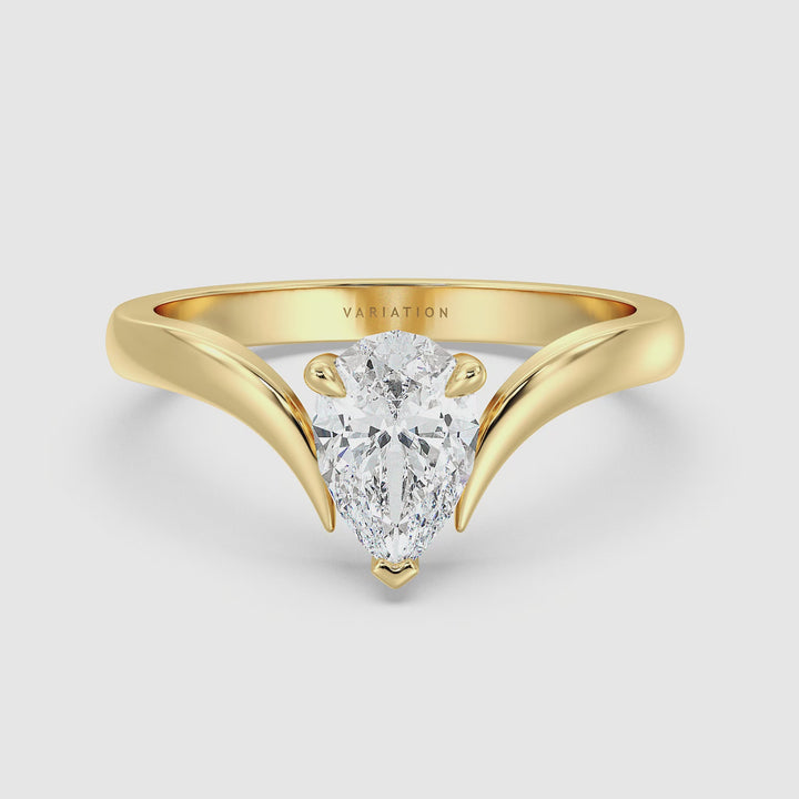 Elegant Pear Lab-Grown Diamond Solitaire Ring med buet V-bånd i 18 k guld