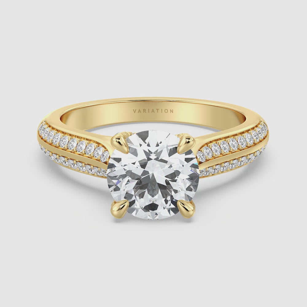 Round Brilliant Cut Lab Grown Diamond Halo Engagement Ring with Pavé Band Video